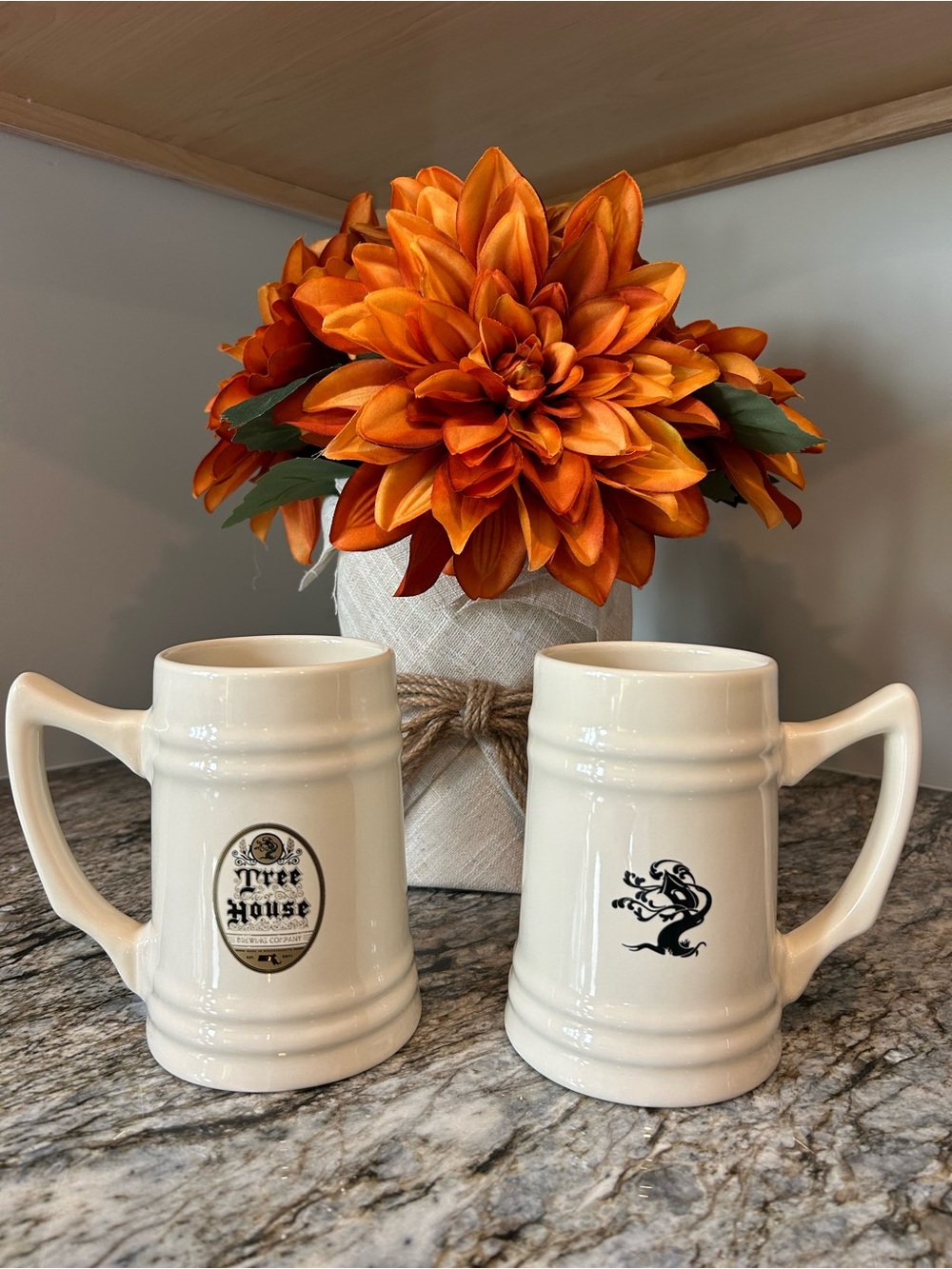 Limited Edition Tree House Brewery Cream Ceramic Beer Stein Mug - Set of 2